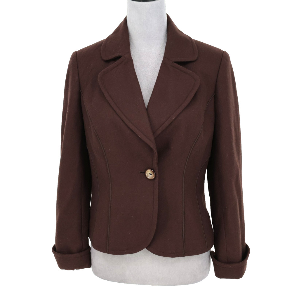 Harve Benard Jacket Womens 4 Brown Wool Blend Lined Blazer Cuffs Preppy Vintage